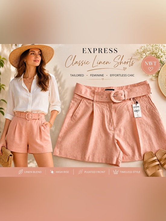 Express Pants - Express Blush Pink Linen Blend Shorts 6 NWT High Rise Resort Vacation Wear Chic